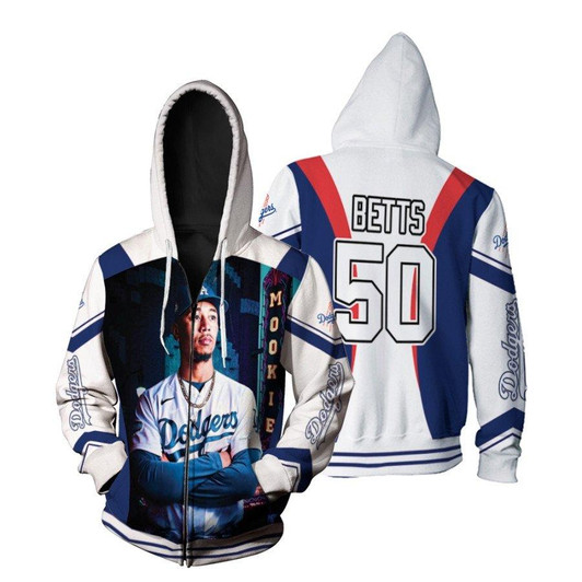 Los Angeles Dodgers Mookie Betts 50 MLB Team White Jersey Style Gift For Dodgers Fans Betts Fans Zip Hoodie - MLB