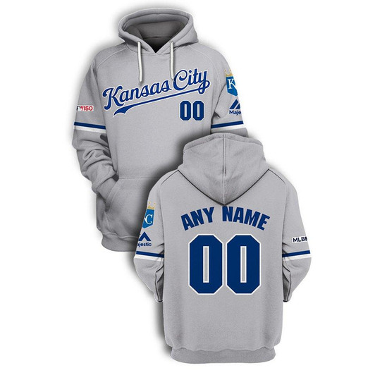 Kansas City Royals Mlb Baseball Team Grey Jersey Style Personalized Number Name Gift For Royals And Baseball Fans Hoodie - MLB