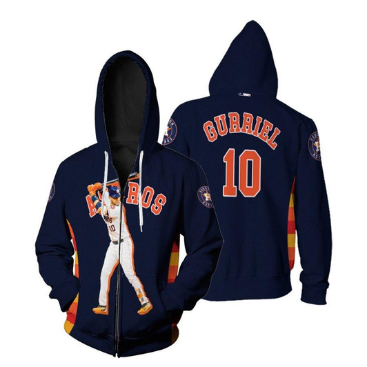 Houston Astros Yuli Gurriel 10 Dark Blue Jersey Style 3D Allover Designed Gift For Astros Fans Zip Hoodie - MLB