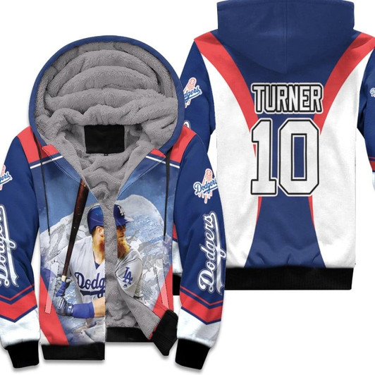 Los Angeles Dodgers Justin Turner 10 MLB Team Blue Jersey Style Gift For Dodgers Fans Turner Fans Fleece Hoodie