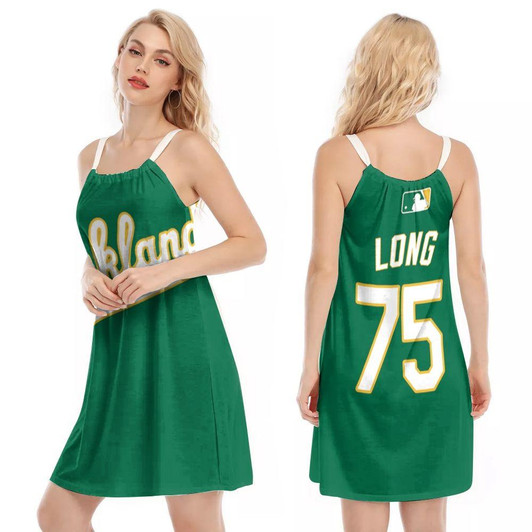 Oakland Athletics Terrence Long #75 MLB Baseball Team Majestic Alternate Official Green Jersey Style Gift For Athletics Fans O-neck Dress
