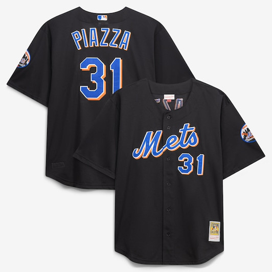 Men's New York Mets Mike Piazza Mitchell & Ness Black Big & Tall Cooperstown Mesh Batting Practice Jersey