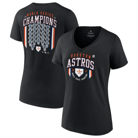 Houston Astros Fanatics Branded Women's 2022 World Series Champions Jersey Roster V-Neck T-Shirt - Black