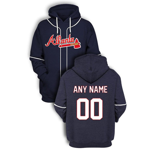 Atlanta Braves Mlb Baseball Team Blue Jersey Style Personalized Number Name Gift For Braves And Baseball Fans Hoodie