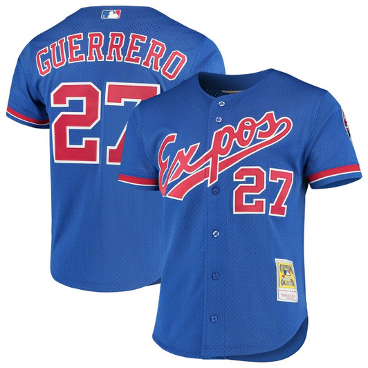 MenS Montreal Expos Vladimir Guerrero Mitchell & Ness Royal Cooperstown Collection Mesh Batting Practice Button-Up Baseball Jersey Mlb Baseball Jersey1090