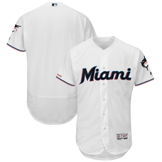 MenS Majestic White Miami Marlins Home 2019  Collection Flex Base Team Jersey