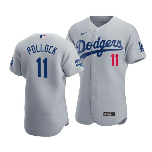 MenS Los Angeles Dodgers A.J. Pollock #11 2020 World Series Champions Gray Replica Alternate Jersey