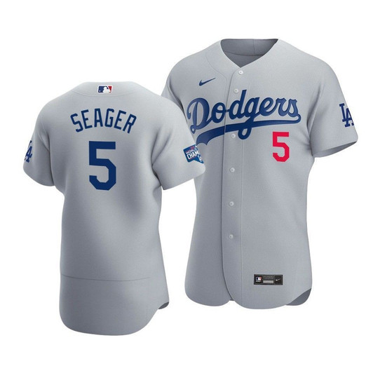 MenS Los Angeles Dodgers Corey Seager #5 2020 World Series Champions  Alternate Jersey Gray