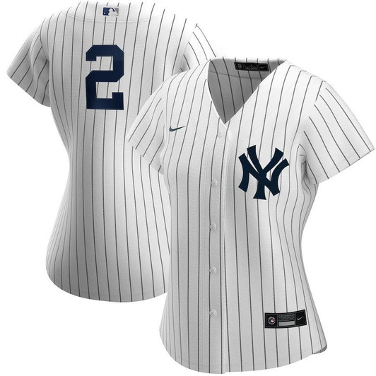 Womens New York Yankees Derek Jeter Nike Replica Replica White/Navy Home Replica Player Jersey