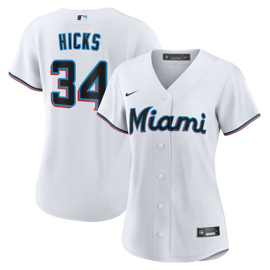 Women's Miami Marlins Liam Hicks Nike White Home Replica Jersey