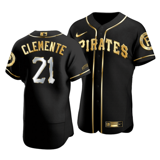 Men'S Pittsburgh Pirates Roberto Clemente #21 Golden Edition Black  Jersey