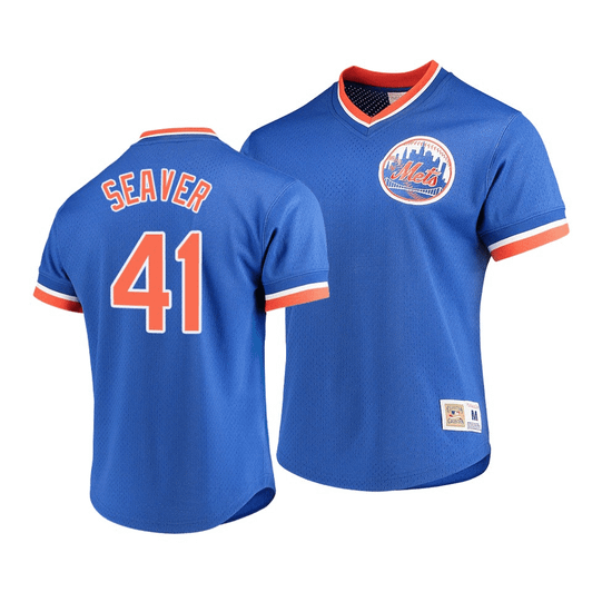 Men'S New York Mets Tom Seaver #41 Cooperstown Collection Mesh V-Neck Jersey Royal