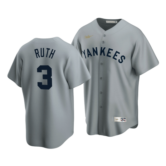 Men'S New York Yankees Babe Ruth #3 Cooperstown Collection Gray Road Jersey