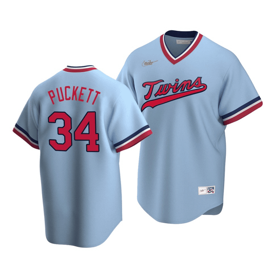 Men'S Minnesota Twins Kirby Puckett #34 Cooperstown Collection Light Blue Road Jersey
