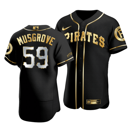 Men'S Pittsburgh Pirates Joe Musgrove #59 Golden Edition Black  Jersey