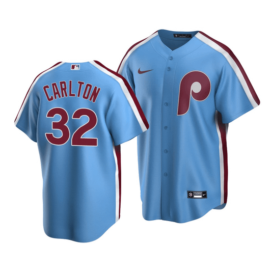 Men'S Philadelphia Phillies Steve Carlton #32 Cooperstown Collection Light Blue Road Jersey