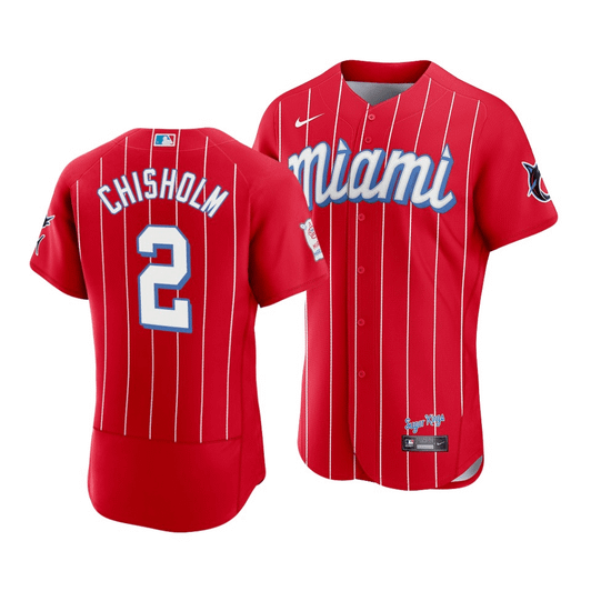Men'S Miami Marlins Jazz Chisholm #2 2021 City Connect  Jersey Red