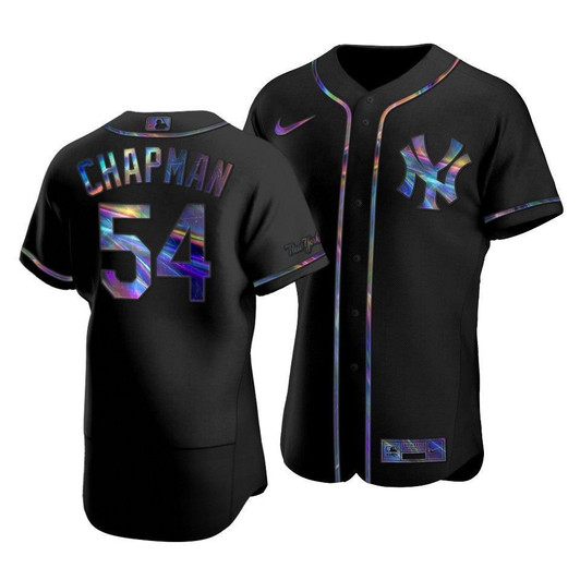 Men'S New York Yankees Aroldis Chapman #54 Iridescent Logo Holographic Limited Jersey Black