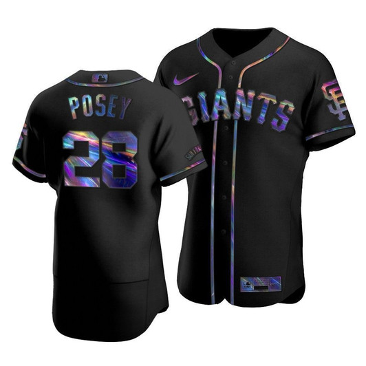 Men'S San Francisco Giants Buster Posey #28 Iridescent Logo Holographic Limited  Jersey Black