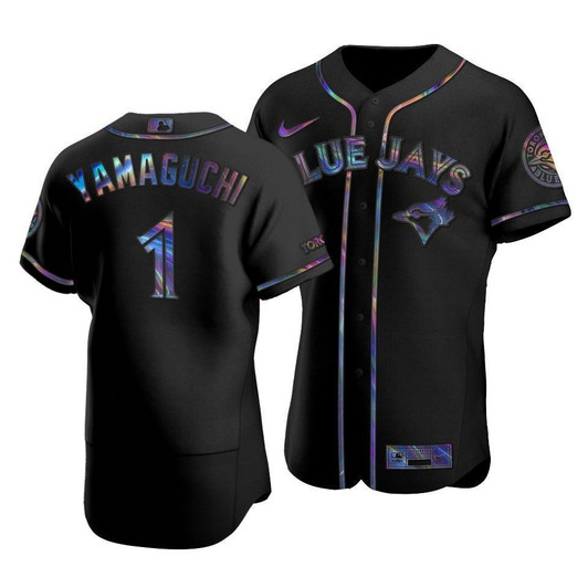 Men'S Toronto Blue Jays Shun Yamaguchi #1 Iridescent Logo Holographic Limited Jersey Black