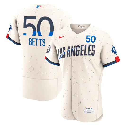 Men's Los Angeles Dodgers Mookie Betts Nike Cream City Connect  Sponsor Patch Jersey