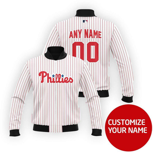 Philadelphia Phillies #00 Personalized White Jersey Style Gift With Custom Number Name For Phillies Fans Bomber Jacket