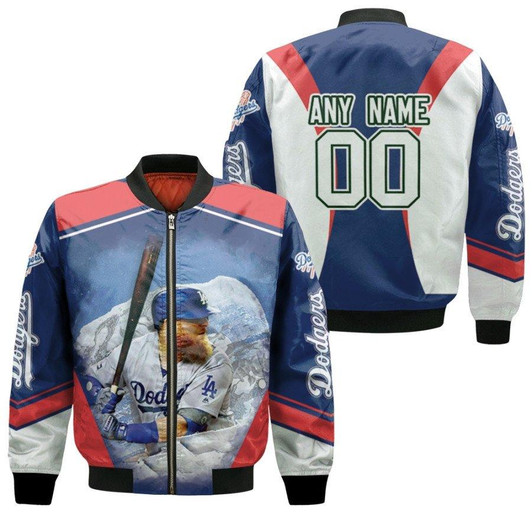 Los Angeles Dodgers Justin Turner 00 MLB Team Blue Jersey Style Gift With Custom Number Name For Dodgers Fans Bomber Jacket
