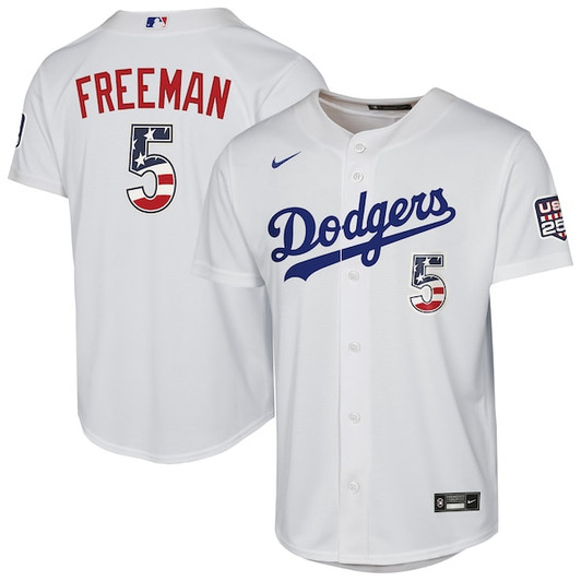 Youth Los Angeles Dodgers Freddie Freeman Nike White USA 250 Fourth of July Home Replica Jersey