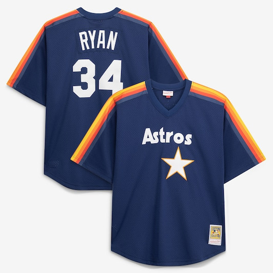 Men's Houston Astros Nolan Ryan Mitchell & Ness Navy Cooperstown Collection Big & Tall Mesh Batting Practice Jersey