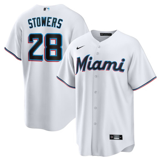Youth Miami Marlins Kyle Stowers Nike White Home Replica Jersey