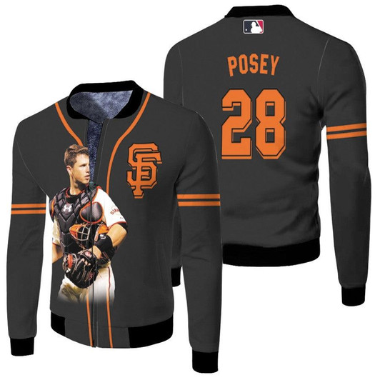 San Francisco Giants Buster Posey 28 Majestic Alternate Player 2019 Black Jersey Style Gift For Giants Fans Fleece Bomber Jacket