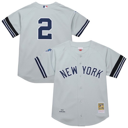 Men's New York Yankees Derek Jeter Mitchell & Ness Gray Cooperstown Collection 2000 World Series  Jersey