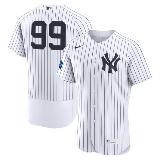 Men's New York Yankees Aaron Judge Nike White Home  Sponsor Patch Jersey