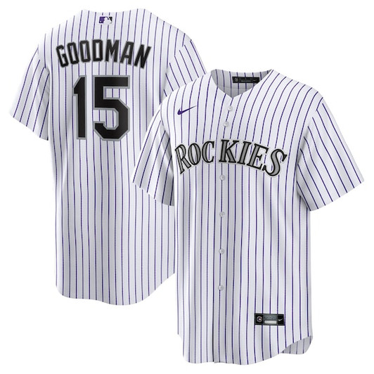 Men's Colorado Rockies Hunter Goodman Nike White Home Replica Jersey