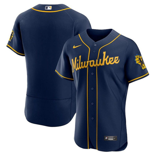 Mens Milwaukee Brewers Nike Replica Replica Navy Alternate  Team Logo Jersey