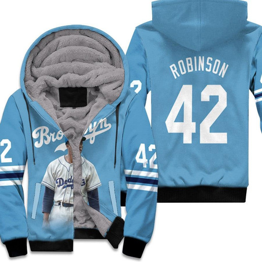 Los Angeles Dodgers Jackie Robinson 42 Brooklyn Alternate Player Light Blue Jersey Gift For Dodgers Fans Fleece Hoodie - MLB