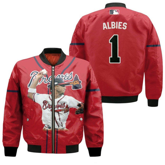 Atlanta Braves Ozzie Albies 1 Player Red Jersey Style 3D Allover Designed Gift For Braves Fans Bomber Jacket