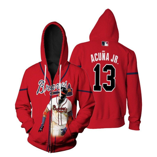 Atlanta Braves Ronald Acuna Jr 13 MLB Team Alternate Player Name Red Jersey Gift For Atlanta Braves Fans Zip Hoodie - MLB