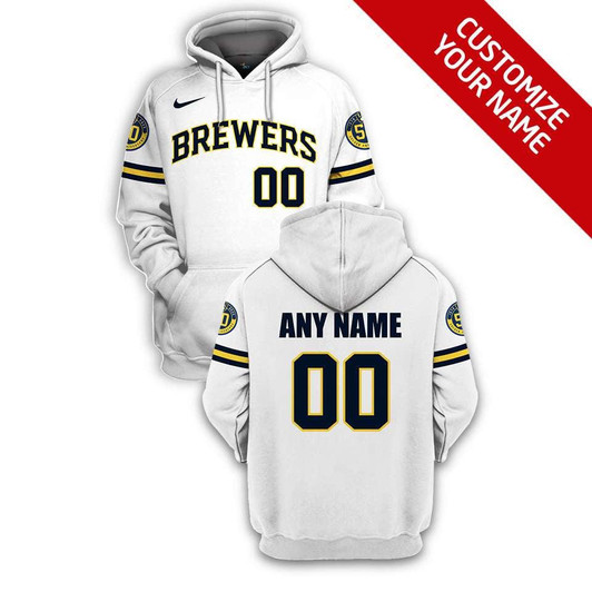 Milwaukee Brewers #00 Logo Team 3D Personalized White Jersey Style Gift With Custom Number Name For Brewers Fans Hoodie - MLB