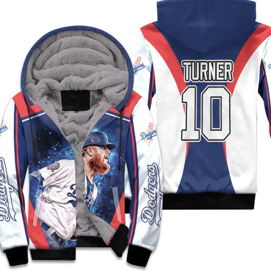 Los Angeles Dodgers Justin Turner 10 Blue Jersey Style 3D Allover Design Gift For Dodgers Fans Turner Fans Fleece Hoodie