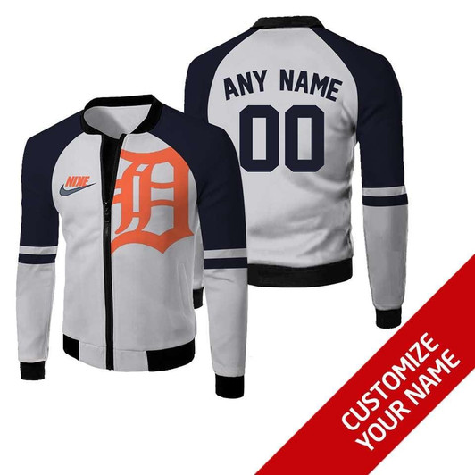 Detroit Tigers #00 Personalized Silver Jersey Style Gift With Custom Number Name For Tigers Fans Fleece Bomber Jacket