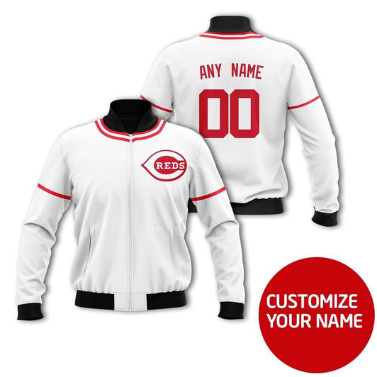 Cincinnati Reds #00 Personalized White Jersey Style Gift With Custom Number Name For Reds Fans Bomber Jacket