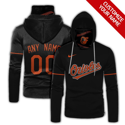 Baltimore Orioles Mlb Baseball Team Logo Black Jersey Style Gift With Custom Number Name For Orioles Fans Masked Hoodie
