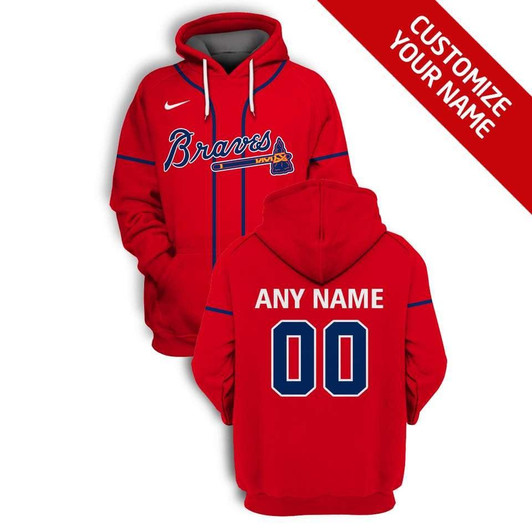 Atlanta Braves #00 3D Personalized Red Jersey Style Gift With Custom Number Name For Braves Fans Hoodie