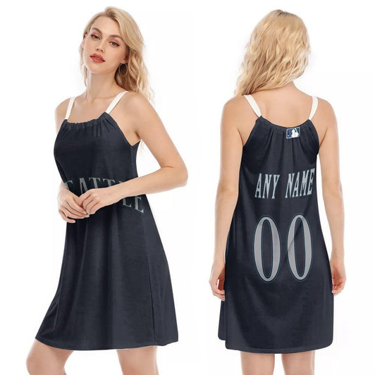 Seattle Mariners MLB Player Navy 2019 Jersey Style Custom Gift For Mariners Fans O-neck Dress