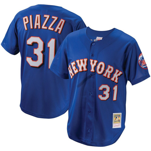 MenS New York Mets Mike Piazza Mitchell & Ness Royal Cooperstown Collection Mesh Batting Practice Button-Up Baseball Jersey Mlb Baseball Jersey1036