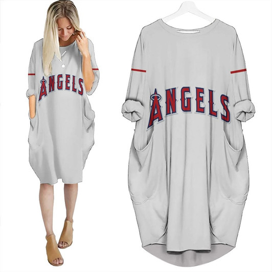 Shohei Ohtani Los Angeles Angels White Jersey Inspired Style Batwing Pocket Dress