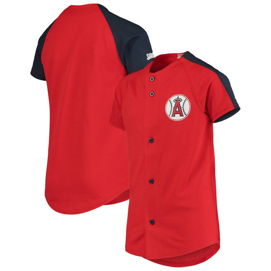 Stitches Red Los Angeles Angels Logo Button-Down Jersey