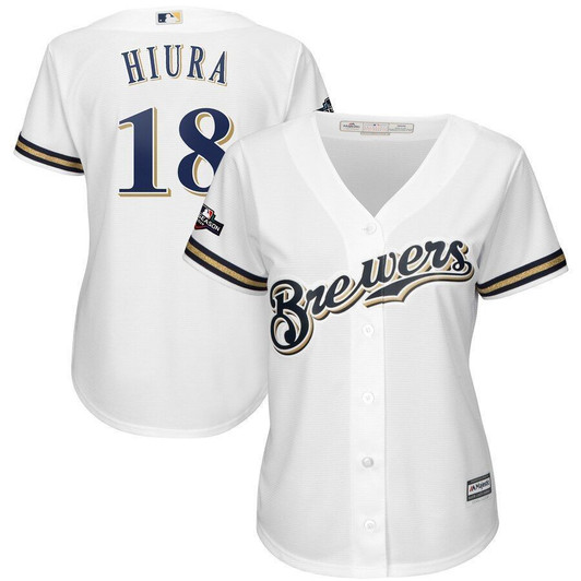 Keston Hiura Milwaukee Brewers Majestic Womens 2021 Postseason Cool Base Player Jersey White