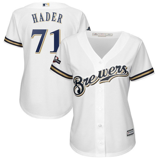 Josh Hader Milwaukee Brewers Majestic Womens 2021 Postseason Official Cool Base Player Jersey White